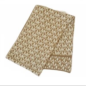 MICHAEL Michael Kors Tan & Cream Logo Print Knit Winter Scarf Women’s Size OSFM